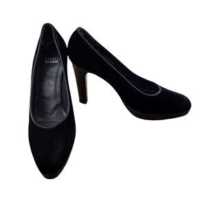 Stuart Weitzman Platform Pumps Size 8 1/2‎ N Black Velvet Fux Croc 4" Heel